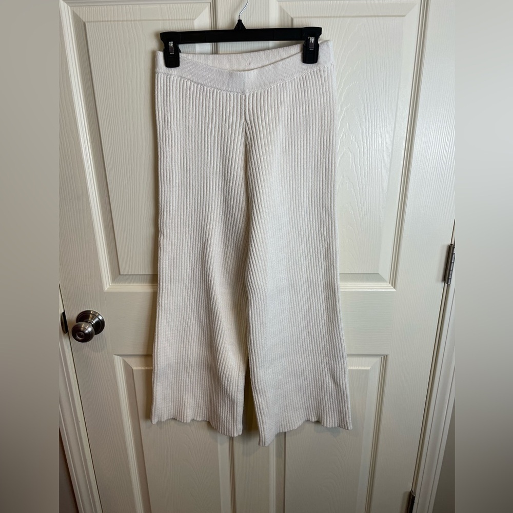 Haven well within Cream Ribbed wide leg cotton Knit Pants XS